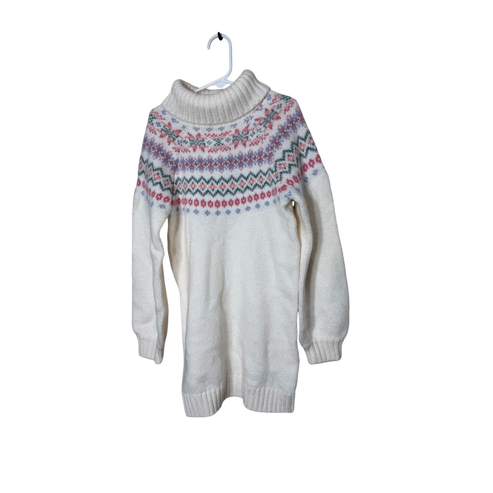 Janie and Jack Girls Cream Fair Isle Knit Turtleneck Sweater Dress Size 7